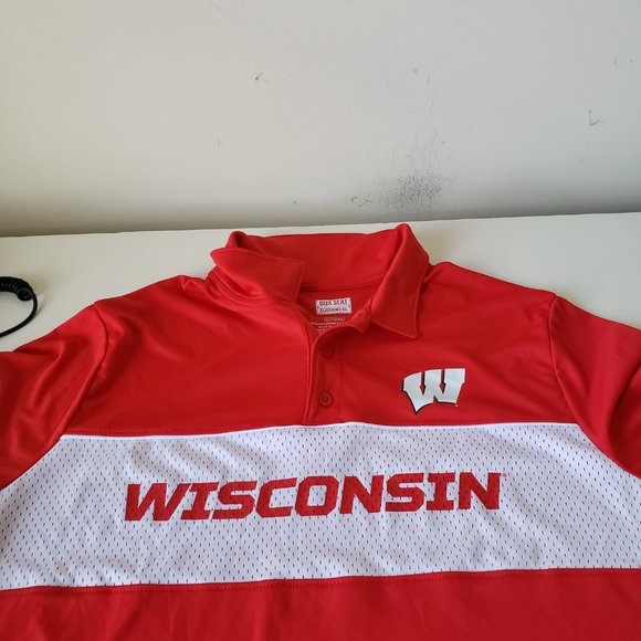 Wisconsin Badgers Polo Shirt Men's Size XL Box Seat Red White NCAA NWT - Picture 2 of 12